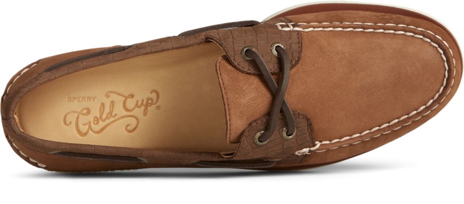 Altın Kupa Otantik Orijinal 2 Gözlü Timsah Kabartmalı Tekne Ayakkabısı Ten Rengi çok Sperry