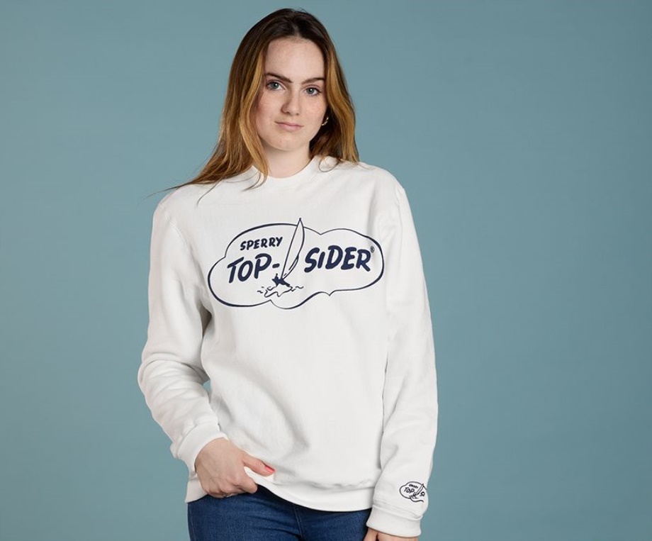 Abd'de Yapılan Bulut Mürettebat Boyunlu Sweatshirt Sperry Beyaz