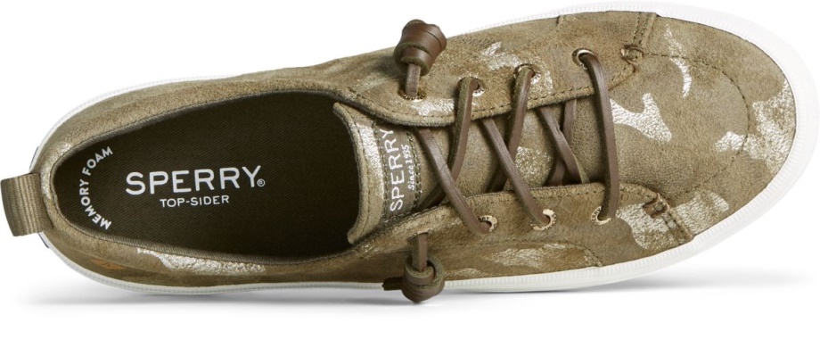 Sperry Arması Vibe Kamuflaj Metalik Deri Spor Ayakkabı Zeytin